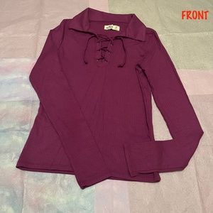 Hollister Purple Lace-Up Ribbed Polo